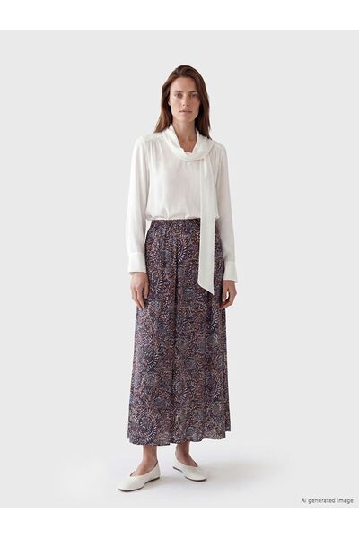 LC Waikiki Lcw grace blue elastic waist patterned bell-bottomed skirt