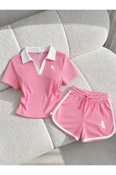 Gofeel Pembe Tech Soft Polo Yaka Şort Takım