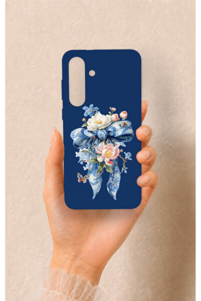 Vip Case Samsung S25Fe Uyumlu Mavi Kurdeleli Çiçek Desenli Silikon Kılıf