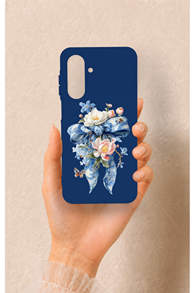 Vip Case Samsung A26 Uyumlu Mavi Kurdeleli Çiçek Desenli Silikon Kılıf