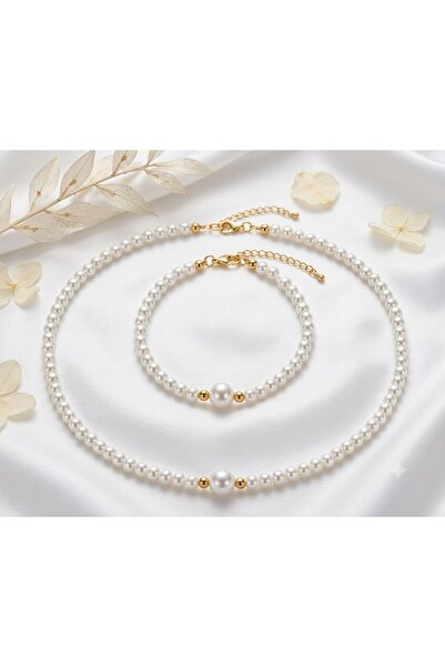 Shiklik 2 Pcs Elegant Women's Jewelry Set with Pearl Beads Bracelet, Necklace