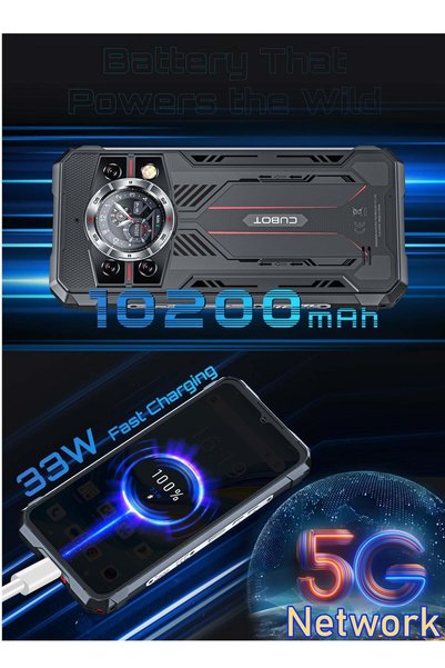 Cubot KingKong 11 5G Rugged Smartphone 6.72 Inch 120Hz FHD+ Screen,Android15, Dual SIM, 16GB RAM+256GB ROM 10200mAh Battery 108MP Rear+32MP Front Camera, OTG, NFC Waterproof Mobile Phone -Black