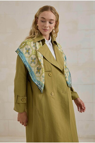 HEQA Windbreaker Tencel Long Trench Coat Oil Green