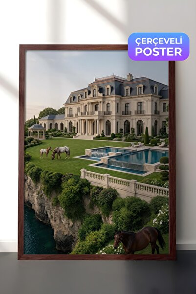 Postifull Poster Pavilionul și caiii, Poster înrămat maro, Seria Old Money, N...