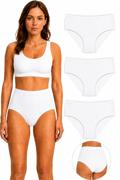 westicgiyim 3 Pack High Waist Striped Bato Women's Panties 100% Cotton Wide F...
