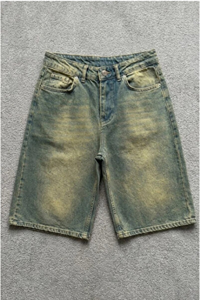 BALİNA Mavi Sarı Eksitme Düz Y2K unisex Baggy Şort
