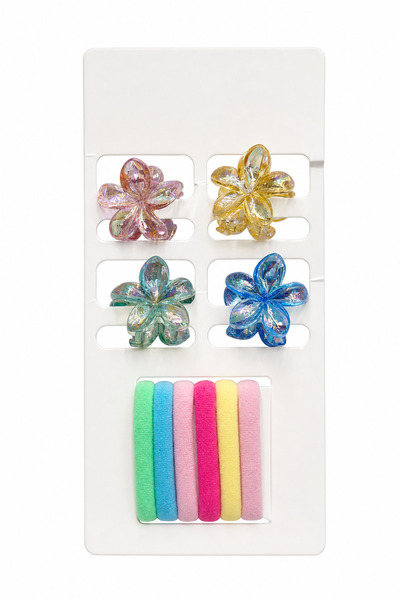 Jack Ferrero Shiny Mini Hair Clips with Flower Figures and Pastel Color Rubbe...