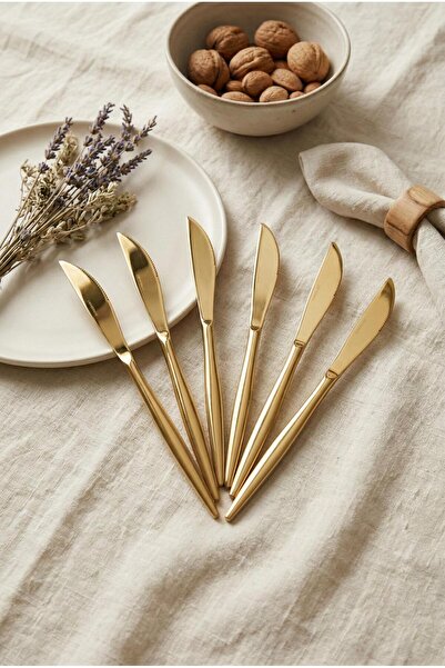 mikudesign 6'lı Lüks Gold Paslanmaz Çelik Yemek Bıçağı Seti (21 cm)