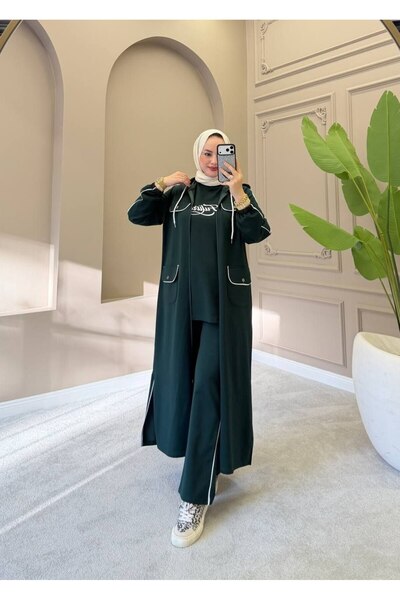 moda4b Women's 3-Piece Tracksuit Set with Hooded Long Cardigan Sweatshirt and...