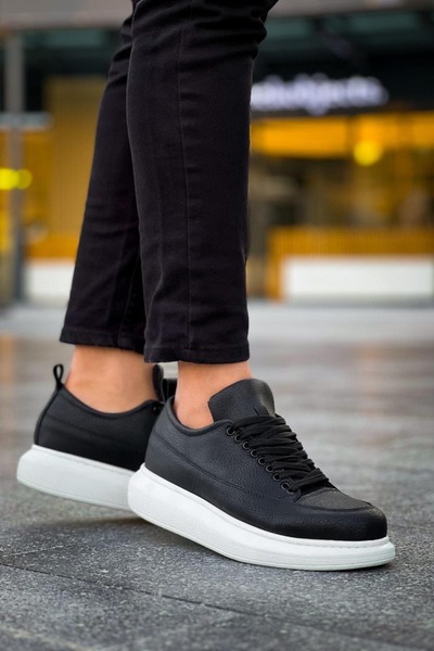pabucmarketi Black (White Sole) Lace-Up Men's Shoes Sneakers