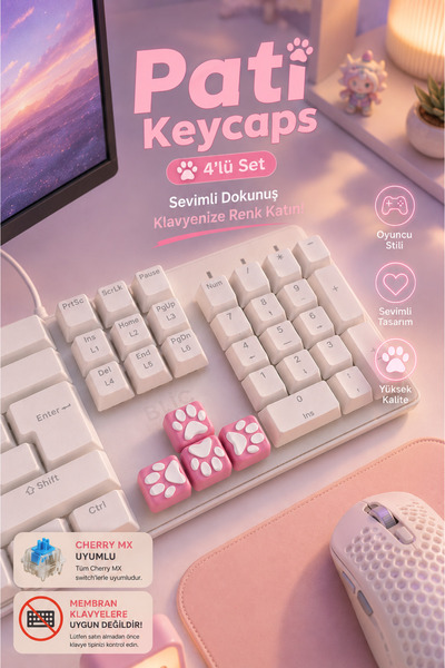 Cute Cat Paw Keycaps Set of 4 - Cherry MX Compatible Mechanical Keyboard Keypad
