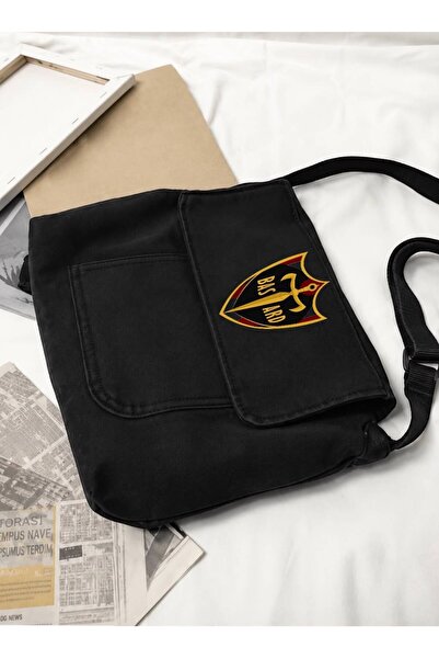 Minga London Black Basard Printed Denim Messenger Bag