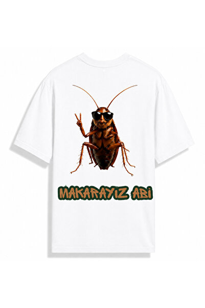 Violon White Makarayız Abi Graphic Printed Oversize T-Shirt