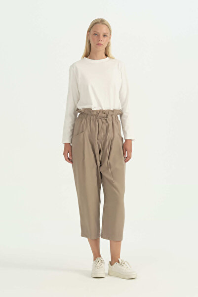 Nihan High-Waisted Lace-Up Modal Pants - Mink
