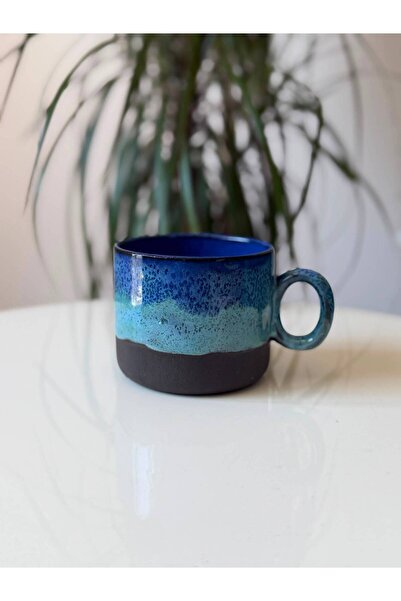 Nart El Yapımı Stoneware Seramik Kupa - Deniz Mavisi & Siyah Çamur Çay/Kahve ...