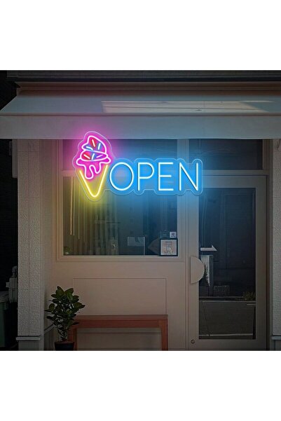 NEON TABELACIM OPEN Yazılı Dondurma Figürlü Neon Tabela