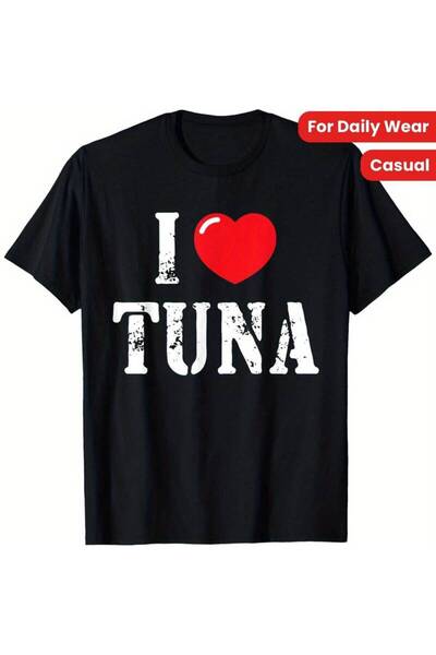 2mcup with "I Love Tuna" Print, Casual Crew Neck Top for Outdoor & Daily Wear...