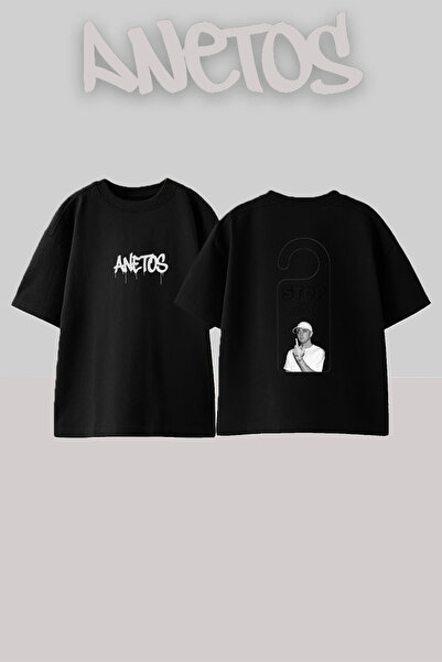 Anetos تيشيرت أسود كبير الحجم مطبوع بتصميم Eminem_60 للجنسين
