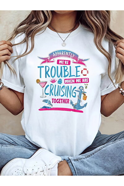 2mcup تي شيرت نسائي من Cruise Companion We Are Trouble Fun بنمط مطبوع للربيع/...