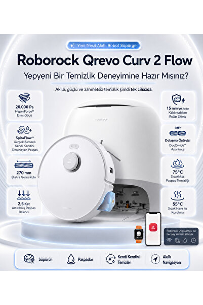 Roborock Akıllı Navigasyonlu Robot Süpürge – 20.000 Pa Emiş Gücü, SpiraFlow K...
