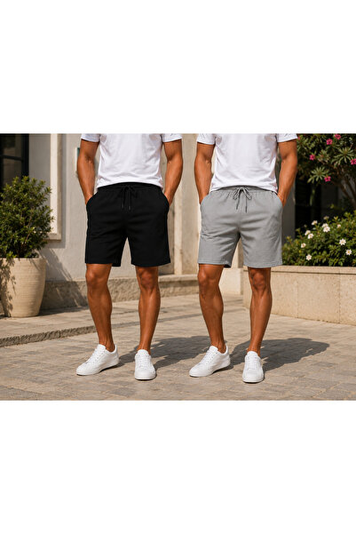 BERYY MODA Set de pantaloni scurți pentru bărbați, negru și gri, cu croială l...