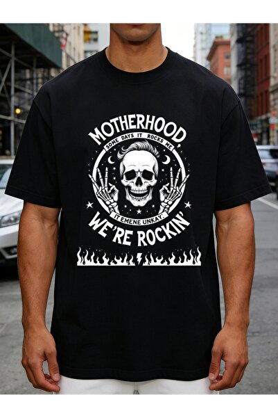 17 seramik Rock Roll Style Men'S T-Shirt Skull Flames Motherhood We'Re Rockin...