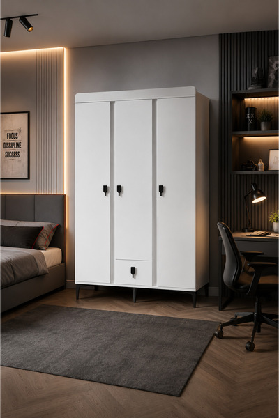 Moonra Home 3 Kapaklı Gardırop Genç Odası Dolabı Geniş Gardrop