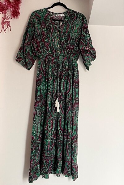MeK Fine Rochie Dama, Lunga, Decolteu in V, Maneca Trei Sferturi Despicata, E...