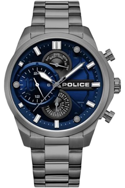 Police Multifunction Watch with Blue Dial and Stainless Steel Strap for Men f...