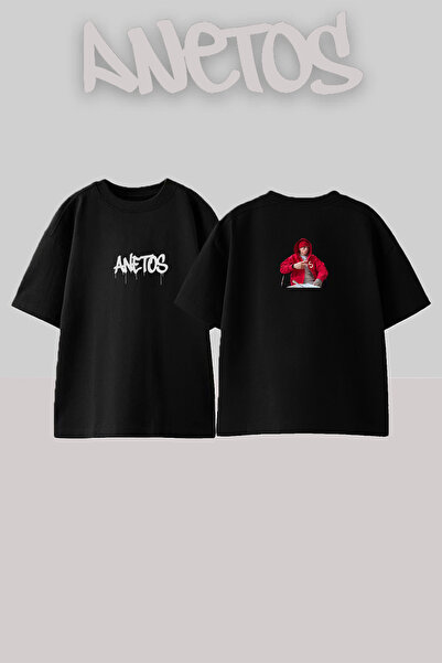 Anetos Crna majica sa dizajnom čoveka u crvenoj beretki, unisex, veće veličine