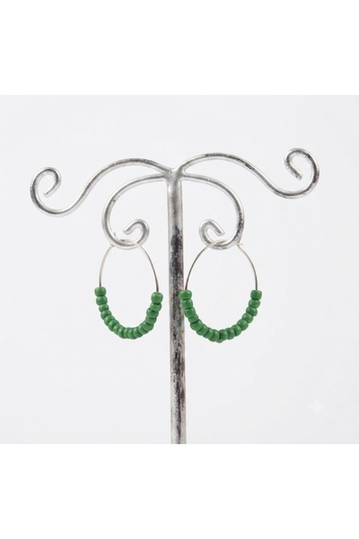 Sfenks. Handmade Green Sand Beaded Hoop Earrings |   Minimal, Lightweight, an...