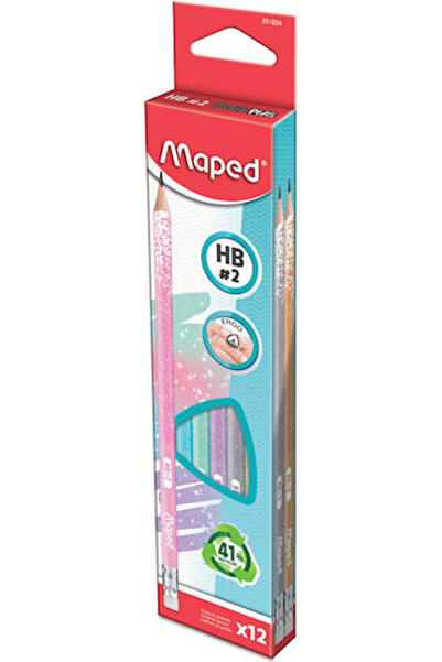 Maped Set de creioane negre Peps cu sclipici HB cu radieră, 12 bucăți (culori...