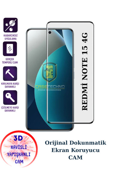 CaseTechnoo Redmi Note 15 4G Uyumlu Kavisli 3D Tam Kaplayan ESD Cam Ekran Kor...