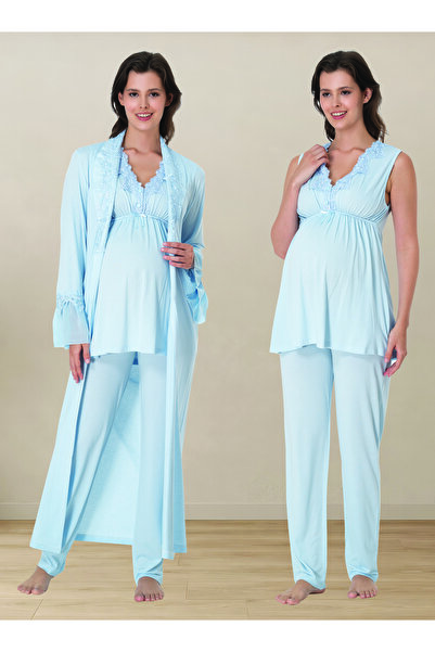 by İGP Zero Sleeve Dressing Gown Maternity Adjustable Waist Elastic Pajama Set