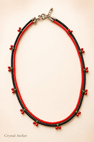 Crystal Atelier 2-Piece Red and Black Beaded Cherry Necklace