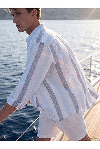 LC Waikiki Nevavm Regular Fit Striped Poplin Men's Shirt with Difference