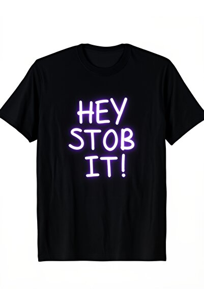 23 nisan Men'S KPop Neon TShirt Hey Stop It Text Korean Lettering Black Pink ...