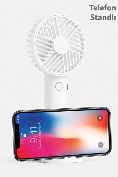 Telvesse Standlı 3 MOD Şarjlı El Fanı 3 Kademe Seyahat Masaüstü Vantilatör Taşınabilir Mini Fan Beyaz F137