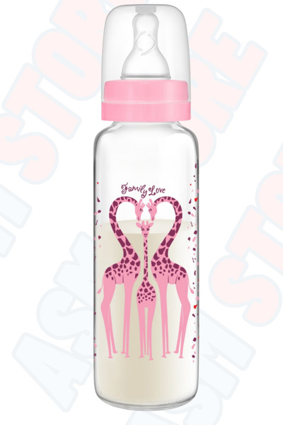 asmstore Asm - Glass Baby Bottle 240 ml 0-6 Months - Pink