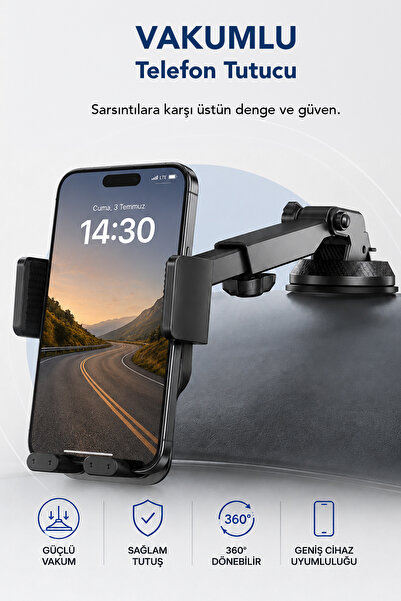 mimtec Vakumlu Telefon Tutucu - Araç İçi 360° Döner Ayarlanabilir Telefon Tutucu