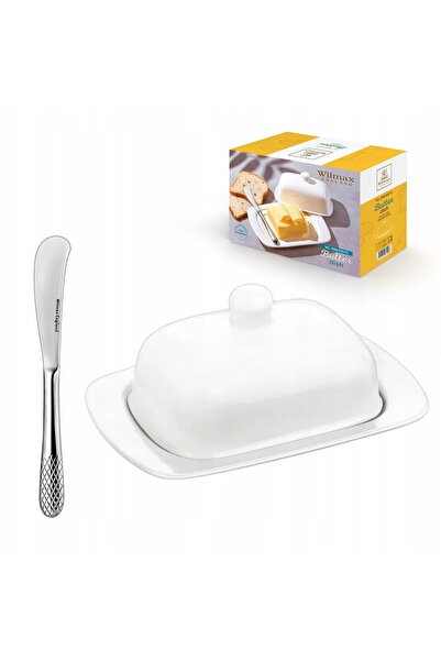 WILMAX ENGLAND Set Untiera cu cutit, Portelan Alb si Argintiu, 19x12.5x8.5 cm...