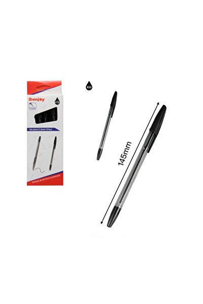 idei Cutie cu 12 Pixuri Simple cu Capac, Cerneală Gel Neagră, Vârf 1,0 mm, Lu...