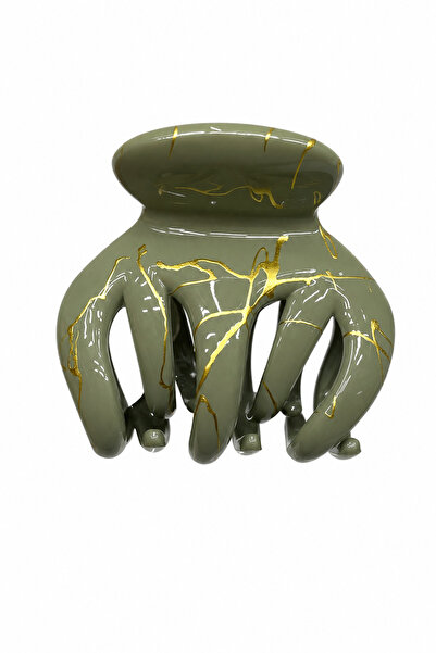 Jack Ferrero Matte Khaki Yellow Cracked Pattern Large Size Hair Claw Clip