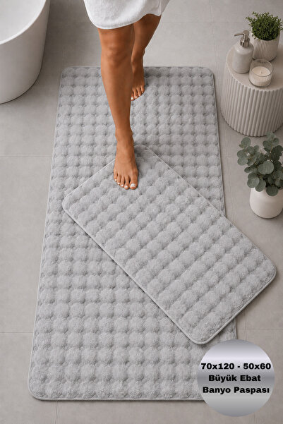 AVANTAJ Bubble Gri Kaymaz Taban Makinede Yıkanabilir 70x120 50x60 Yumuşak Yüz...