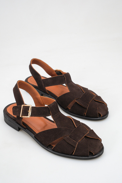 Ayakkabı Delisiyim Brown Genuine Suede Women's Sandals Shoes Orthopedic Sole ...