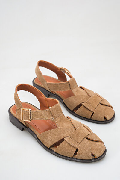 Ayakkabı Delisiyim Dark Beige Genuine Suede Women's Sandals Shoes Orthopedic ...