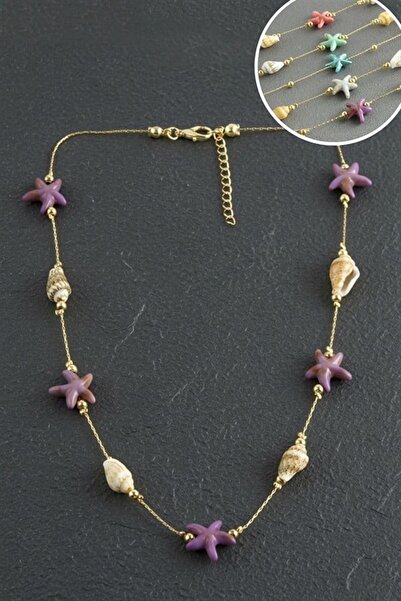 Generic Brand Starfish Seashell Natural Stone Necklace - Turquoise