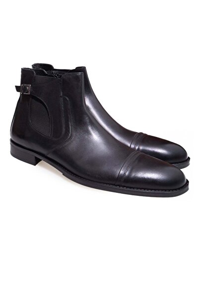 FRANCO CALVANI Black Color Laceless Genuine Leather Men's Boots