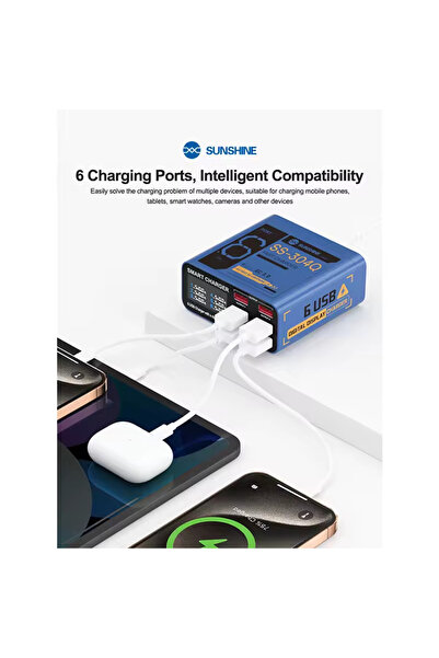 XZZ Sunshine SS-304Q 6 Portlu Dijital Ekranlı Hızlı Şarj İstasyonu - QC 3.0 D...