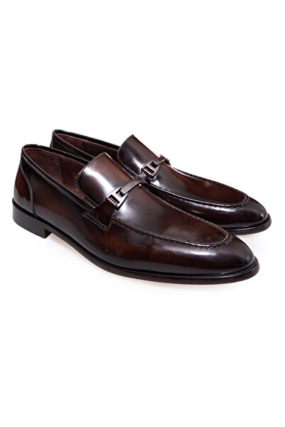 FRANCO CALVANI Brown Laceless Genuine Leather Men's Shoes